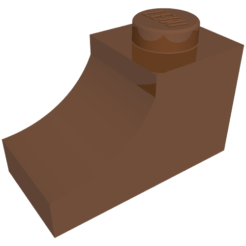 Rendu LDraw de Brique courbée 2 x 1 avec découpe inversée (Brick Curved 2 x 1 with Inverted Cutout), couleur indicative