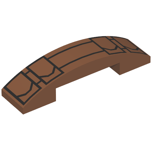 Rendu LDraw de Brique courbée 4 x 1 double, sans tenons avec pochettes utilitaires motif imprimé (Brick Curved 4 x 1 Double, No Studs with Utility Pouches Print), couleur indicative