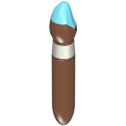 Rendu LDraw de Équipement pinceau avec anneau en argent et motif imprimé pointe azur moyen (Equipment Paint Brush with Silver Ring and Medium Azure Tip Print), couleur indicative