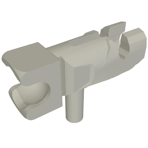 Rendu LDraw de Lanceur, pistolet d'arme / blaster / tireur / buse de feu Mini avec prise de boule de remorquage (Launcher, Weapon Gun / Blaster / Shooter / Fire Nozzle Mini with Towball Socket), couleur indicative