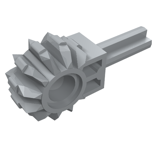 Rendu LDraw de Bras Technic avec engrenage 8 dents et axe de 1,5 L (Technic Arm with Gear 8 Tooth and 1.5L Axle), couleur indicative