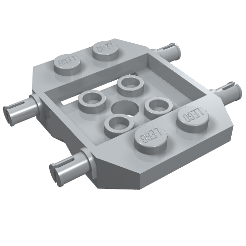 Base de véhicule 4 x 4 x 2/3 avec goupilles de pince de roue, coin, 2 x 2 centre encastré avec trou (Vehicle Base 4 x 4 x 2/3 with Wheel Clip Pins, Wedge, 2 x 2 Recessed Center with Hole)