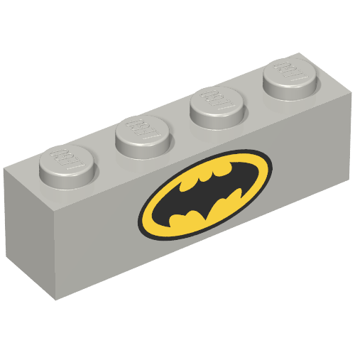 Rendu LDraw de Brique 1 x 4 avec motif imprimé Batman classique (Brick 1 x 4 with Classic Batman Logo Print), couleur indicative