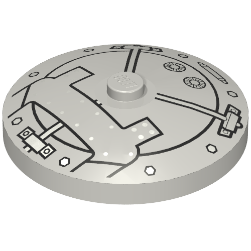 Rendu LDraw de Plat 4 x 4 inversé [radar] avec porte battante motif imprimé (Dish 4 x 4 Inverted [Radar] with Vault Door Print), couleur indicative