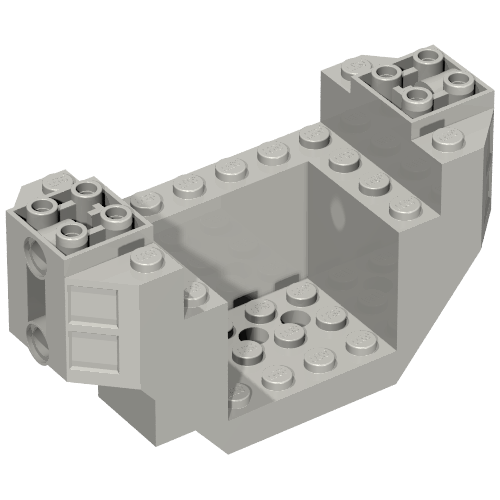 Rendu LDraw de Brique de coin spéciale 4 x 10 x 4 avec 3 x 4 trous encastrés et goupilles- fond plan (Wedge Brick Special 4 x 10 x 4 with 3 x 4 Recessed and Pin Holes- Plane Bottom), couleur indicative