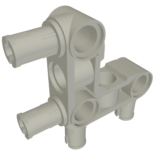 Rendu LDraw de Embout de connecteur à connecteurs Technic perpendiculaire 3 x 3 plié avec 4 connecteurs (arêtes de connecteurs le long de la partie) (Technic Pin Connector Hub Perpendicular 3 x 3 Bent with 4 Pins (Pin Ridges Along Part)), couleur indicative