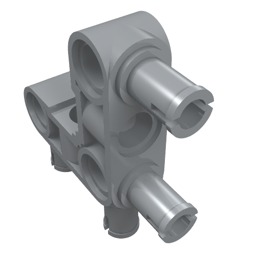 Rendu LDraw de Embout de connecteur de connecteurs Technic perpendiculaire 3 x 3 plié avec 4 connecteurs (arêtes de connecteurs à travers la partie) (Technic Pin Connector Hub Perpendicular 3 x 3 Bent with 4 Pins (Pin Ridges Across Part)), couleur indicative