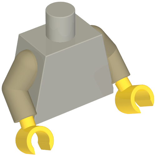 Rendu LDraw de Torse, bras beige foncés, mains jaunes [sans motif] (Torso, Dark Tan Arms, Yellow Hands [Plain]), couleur indicative