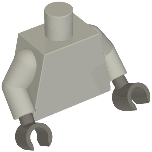 Rendu LDraw de Torse, Bras gris-bleu clair, Mains gris-bleu foncé [sans motif] (Torso, Light Bluish Gray Arms, Dark Bluish Gray Hands [Plain]), couleur indicative