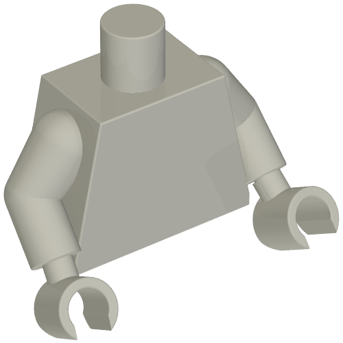 Rendu LDraw de Torse, bras et mains gris bleuté clair (Torso, Light Bluish Gray Arms and Hands), couleur indicative