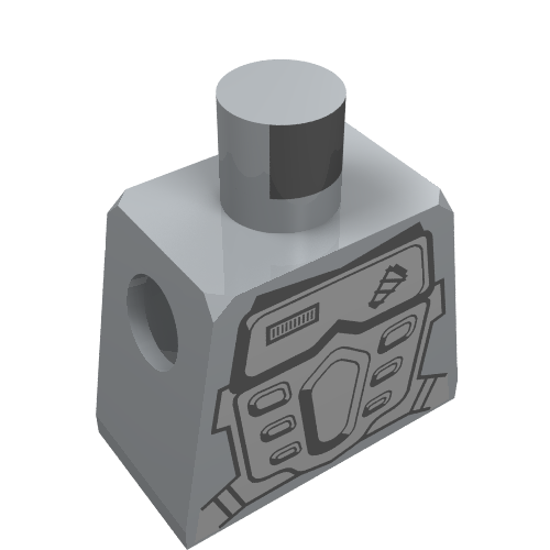 Rendu LDraw de Minifigurine torse avec armure argent avant et arrière et percer motif imprimé (Minifig Torso with Silver Armor Front and Back and Drill Print), couleur indicative