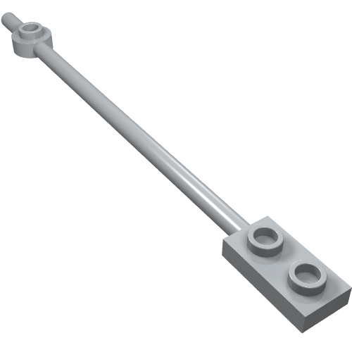 Rendu LDraw de Barre 1 x 12 avec 1 x 2 plaque Fin avec tenons creux et 1 x 1 tour plaque Fin (Bar 1 x 12 with 1 x 2 Plate End with Hollow Studs and 1 x 1 Round Plate End), couleur indicative