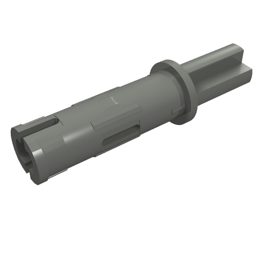 Rendu LDraw de Connecteur-axe Technic 3L avec nervures de friction longitudinales et axe 1L (Technic Axle Pin 3L with Friction Ridges Lengthwise and 1L Axle), couleur indicative
