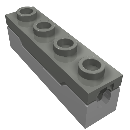 Rendu LDraw de Lanceur, brique spécial 1 x 4 tireur de printemps avec dessus gris bleuté clair (Launcher, Brick Special 1 x 4 Spring Shooter with Light Bluish Gray Top), couleur indicative