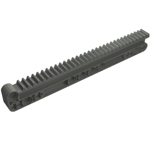 Rendu LDraw de Crémaillère Technic 1 x 14 x 2 avec axe et trous pour connecteurs (Technic Gear Rack 1 x 14 x 2 with Axle and Pin Holes), couleur indicative