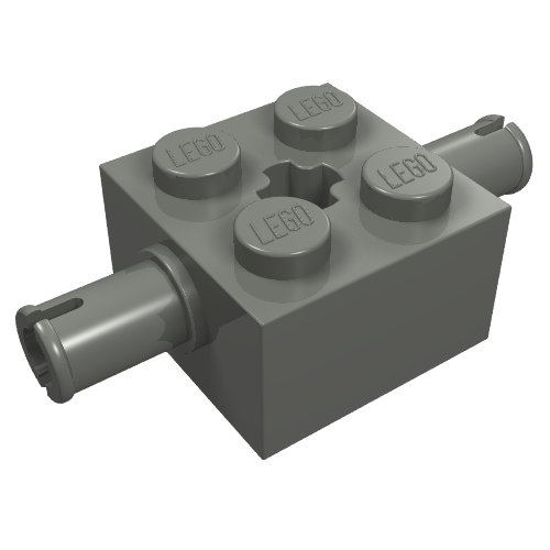 Rendu LDraw de Brique Spécial 2 x 2 avec 2 connecteurs et trou pour axe (Brick Special 2 x 2 with 2 Pins and Axle Hole), couleur indicative