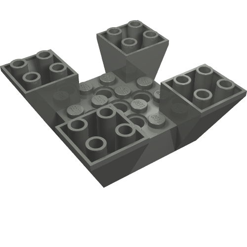 Rendu LDraw de Brique inclinée inversée 65° 6 x 6 x 2 Quad avec Découpes (Brick Sloped Inverted 65° 6 x 6 x 2 Quad with Cutouts), couleur indicative
