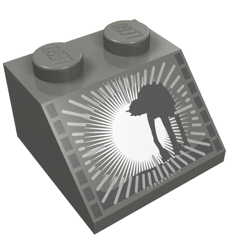 Rendu LDraw de Brique inclinée 45° 2 x 2 avec motif imprimé SW AT-AT (Brick Sloped 45° 2 x 2 with SW AT-AT Print), couleur indicative