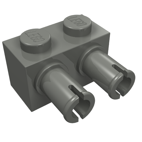 Rendu LDraw de Brique Spécial 1 x 2 avec 2 connecteurs, trous d'connecteurs rondes (Brick Special 1 x 2 with 2 Pins, Round Pin Holes), couleur indicative
