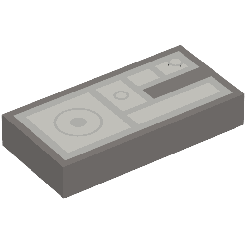 Rendu LDraw de Tuile 1 x 2 avec rectangles gris clair (Tile 1 x 2 with Light Bluish Gray Rectangles), couleur indicative