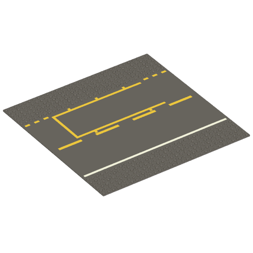 Rendu LDraw de Baseplate 32 x 32 avec 6-tenon Straight avec Yellow and White Pit Lane Print, couleur indicative