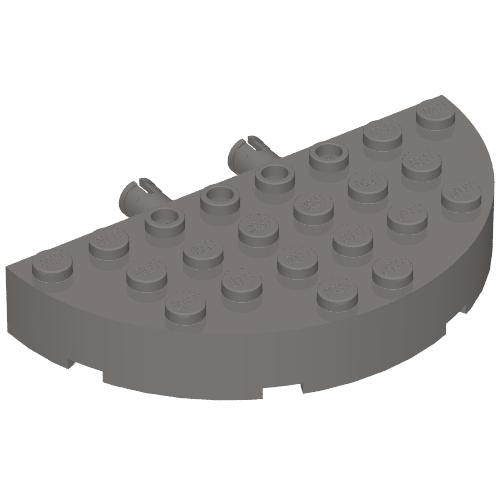 Rendu LDraw de Brique ronde d’angle 4 x 8 Full Brique Double avec 2 Fixed Rotatable Friction Pins [aka Boat Brique], couleur indicative