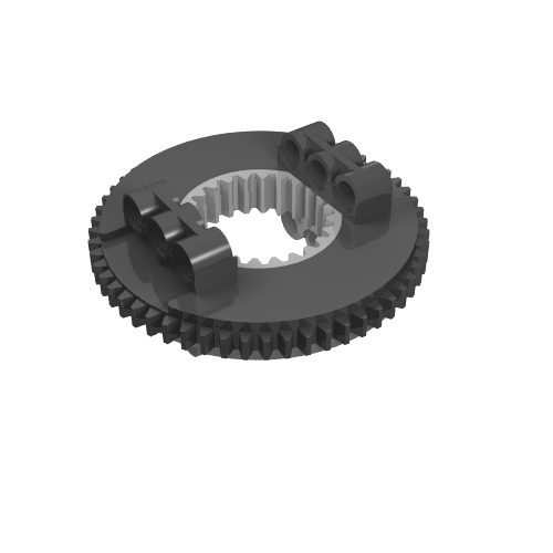 Rendu LDraw de Platine tourne-disque Technic grand type 2, 24/56 dent avec engrenage extérieur noir [montage complet] (Technic Turntable Large Type 2, 24/56 Tooth with Black Outside Gear Section [Complete Assembly]), couleur indicative