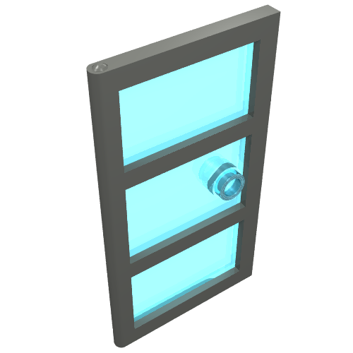 Rendu LDraw de Porte 1 x 4 x 6 avec 3 volets et poignée tenon avec verre bleu clair (Door 1 x 4 x 6 with 3 Panes and Stud Handle with Trans-Light Blue Glass), couleur indicative