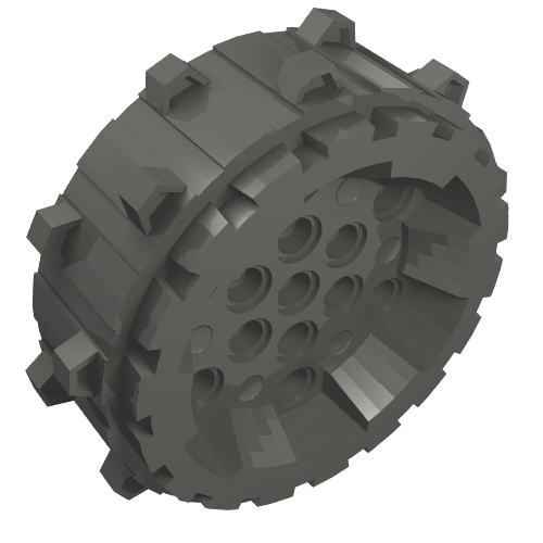 Rendu LDraw de Roue en plastique dur avec petites cales (Wheel Hard Plastic with Small Cleats), couleur indicative