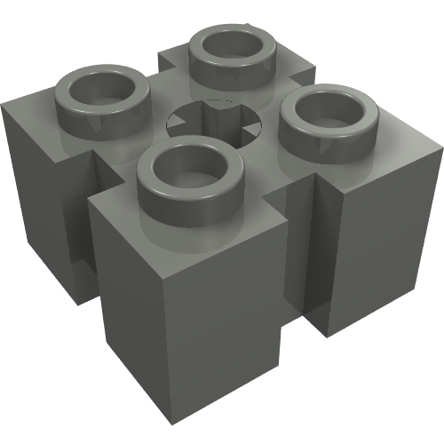 Rendu LDraw de Brique spéciale 2 x 2 avec rainures et trou d'axe (Brick Special 2 x 2 with Grooves and Axle Hole), couleur indicative