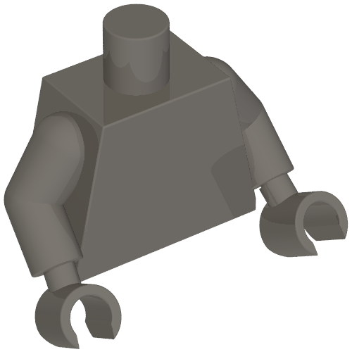 Rendu LDraw de Torse, bras et mains gris bleuté foncé [sans motif] (Torso, Dark Bluish Gray Arms and Hands [Plain]), couleur indicative