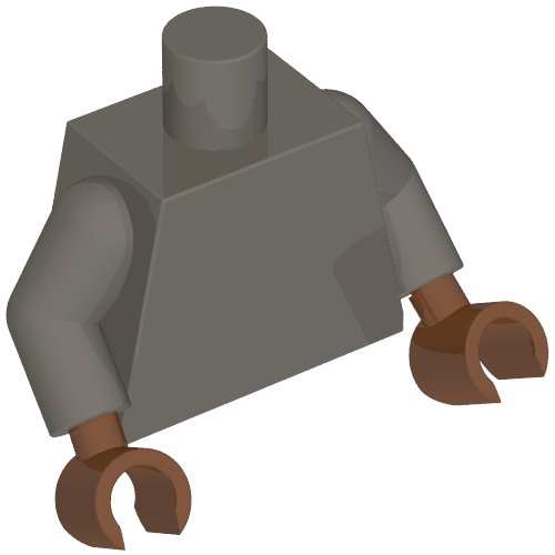Rendu LDraw de Torse, bras gris bleuâtre foncé, mains brun rougeâtre [plaine] (Torso, Dark Bluish Gray Arms, Reddish Brown Hands [Plain]), couleur indicative