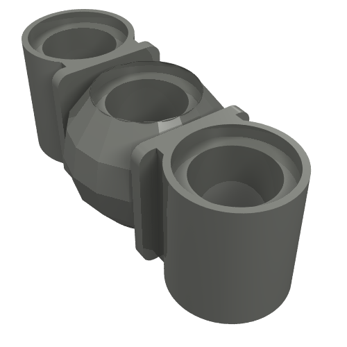 Rendu LDraw de Poutre Technic 1 x 3 avec rotule au milieu (Technic Beam 1 x 3 with Ball Joint in Middle), couleur indicative