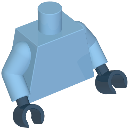 Rendu LDraw de Torse, Bras bleu moyen, Mains bleu foncé [sans motif] (Torso, Medium Blue Arms, Dark Blue Hands [Plain]), couleur indicative