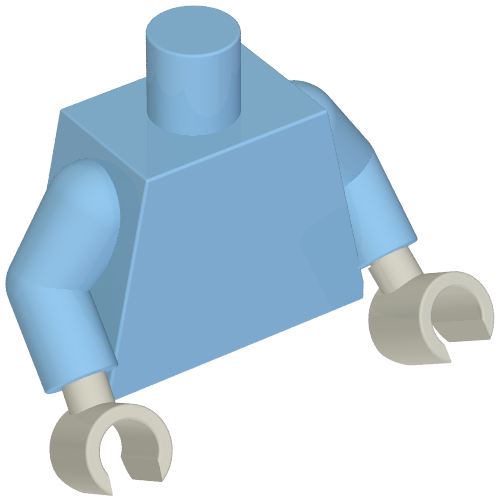 Rendu LDraw de torse, Medium Blue Arms, Light Bluish Gray Hands [Plain], couleur indicative