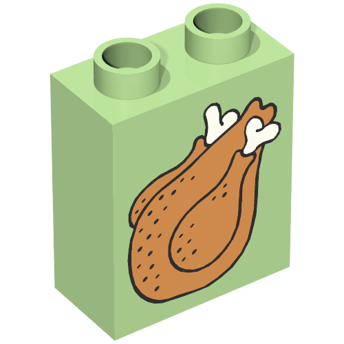 Rendu LDraw de Duplo Brique 1 x 2 x 2 avec Roast Turkey Print, couleur indicative