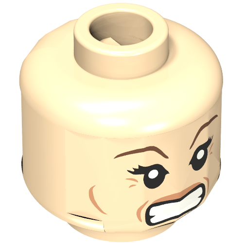 Tête de minifigurine narcisse malfoy, sourcils brun foncé et pattes d'oie sourire / motif imprimé en colère (Minifig Head Narcissa Malfoy, Dark Brown Eyebrows and Crow's Feet Smiling / Angry Print)