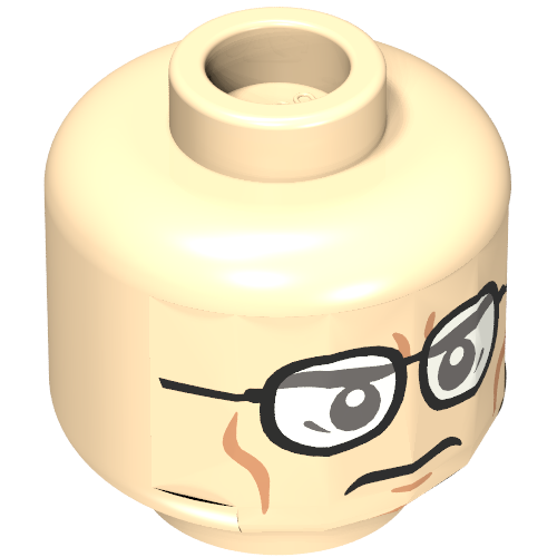 Tête de minifigurine clark kent, lunettes avec cadres noirs, lentilles blanches et lignes de joue motif imprimé (Minifig Head Clark Kent, Glasses with Black Frames, White Lenses and Cheek Lines Print)