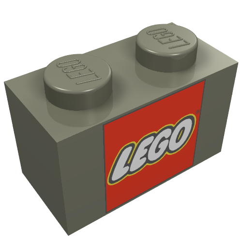 Rendu LDraw de Brique 1 x 2 avec LEGO Logo fermé O Carré imprimé (Brick 1 x 2 with LEGO Logo Closed O Square Print), couleur indicative