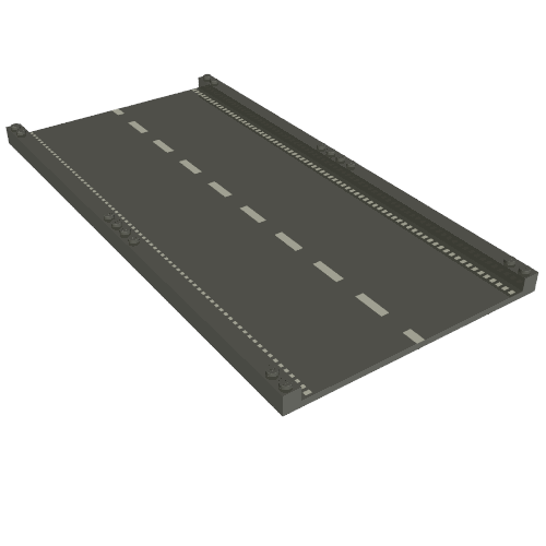 Rendu LDraw de Plaque de base Rampe 32 x 16 droite, route avec motif imprimé blanc à rayures centrales (Baseplate Ramp 32 x 16 Straight, Road with White Center Stripe Print), couleur indicative