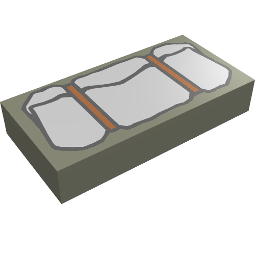 Rendu LDraw de Tuile 1 x 2 avec motif imprimé Bedroll gris clair (Tile 1 x 2 with Light Gray Bedroll Print), couleur indicative