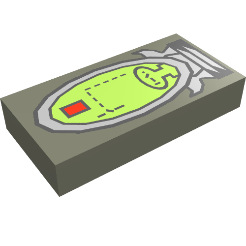 Rendu LDraw de Carreau 1 x 2 avec motif imprimé elliptique (Tile 1 x 2 with Elliptical Display Print), couleur indicative
