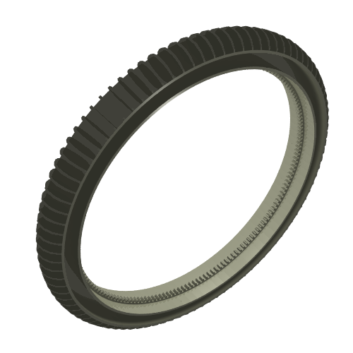 Rendu LDraw de Roue 22 x 172 avec ailettes et engrenage intérieur 168 (roue dentée hailfire) (Wheel 22 x 172 with Fins and Inner 168 Tooth Gear (Hailfire Droid Wheel)), couleur indicative