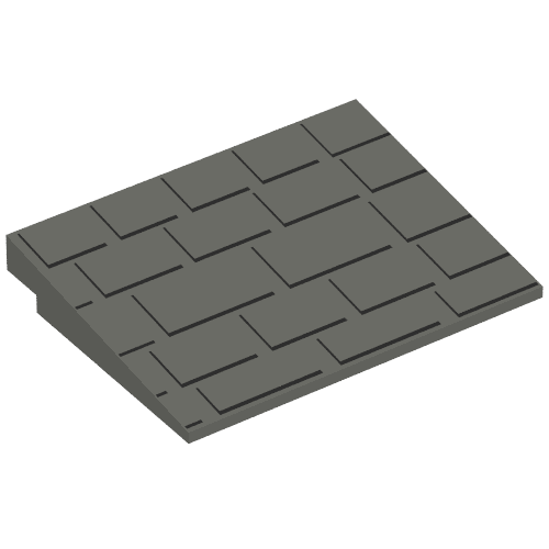 Rendu LDraw de Brique inclinée 10° 6 x 8 avec motif imprimé Toit Brisé (Brick Sloped 10° 6 x 8 with Shingled Roof Print), couleur indicative