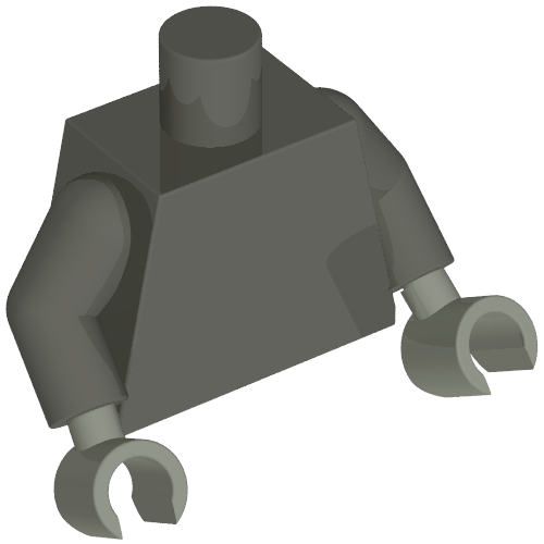 Rendu LDraw de Torse, bras gris foncé, mains gris clair [sans motif] (Torso, Dark Gray Arms, Light Gray Hands [Plain]), couleur indicative