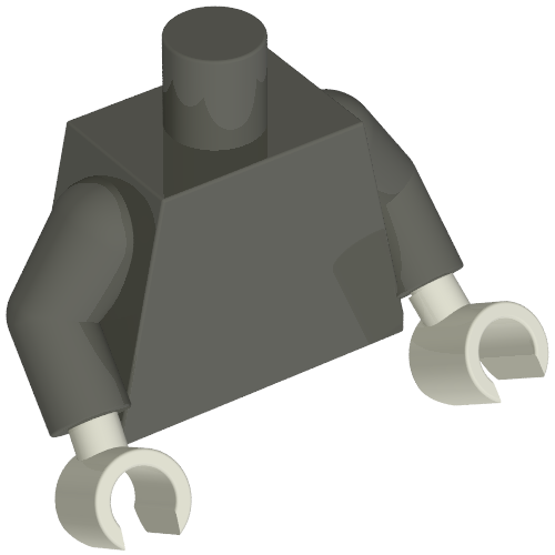 Rendu LDraw de torse, Dark Gray Arms, White Hands [Plain], couleur indicative
