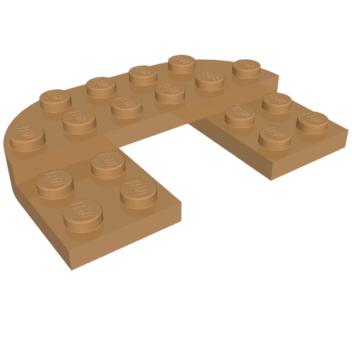 Rendu LDraw de Plaque ronde Coins doubles 4 x 6 avec 2 x 2 découpes et 2 x 6 levées tenons (Plate Round Corners Double 4 x 6 with 2 x 2 Cutout and 2 x 6 Raised Studs), couleur indicative