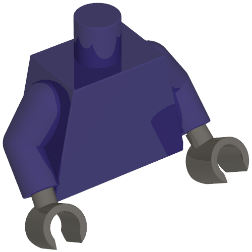 Rendu LDraw de torse, Dark Purple Arms, Dark Bluish Gray Hands [Plain], couleur indicative